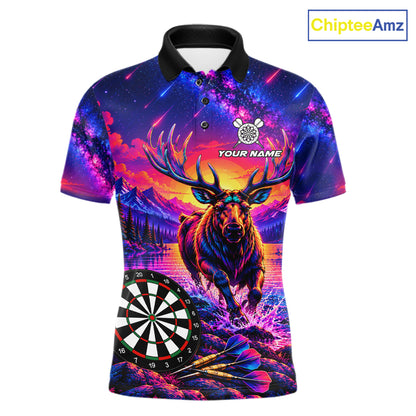 Neon Deer Dart Shirt For Men Colorful Galaxy Dartboard Deer Darts League Shirt Dart Team Jersey NYN4710