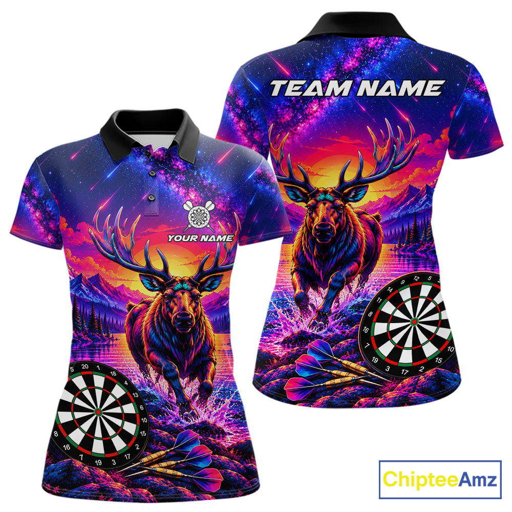 Neon Deer Dart Shirt For Women Colorful Galaxy Dartboard Deer Darts League Shirt Dart Team Jersey NYN4710