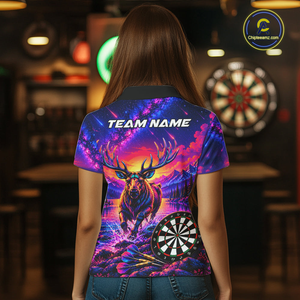Neon Deer Dart Shirt For Women Colorful Galaxy Dartboard Deer Darts League Shirt Dart Team Jersey NYN4710