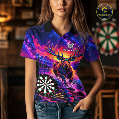 Neon Deer Dart Shirt For Women Colorful Galaxy Dartboard Deer Darts League Shirt Dart Team Jersey NYN4710