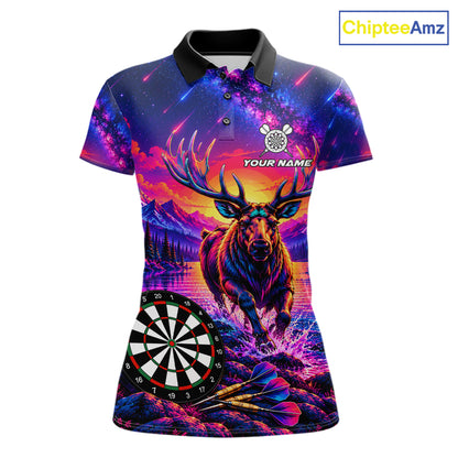 Neon Deer Dart Shirt For Women Colorful Galaxy Dartboard Deer Darts League Shirt Dart Team Jersey NYN4710