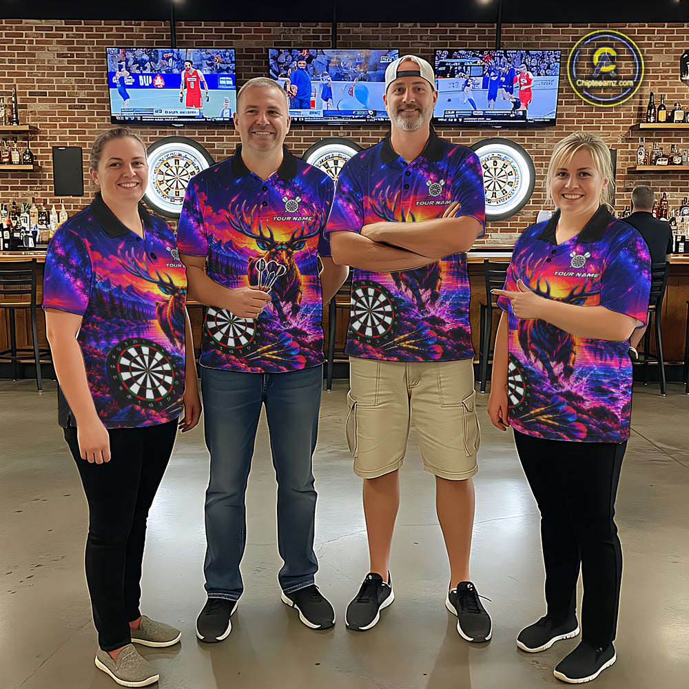 Neon Deer Dart Shirt For Women Colorful Galaxy Dartboard Deer Darts League Shirt Dart Team Jersey NYN4710