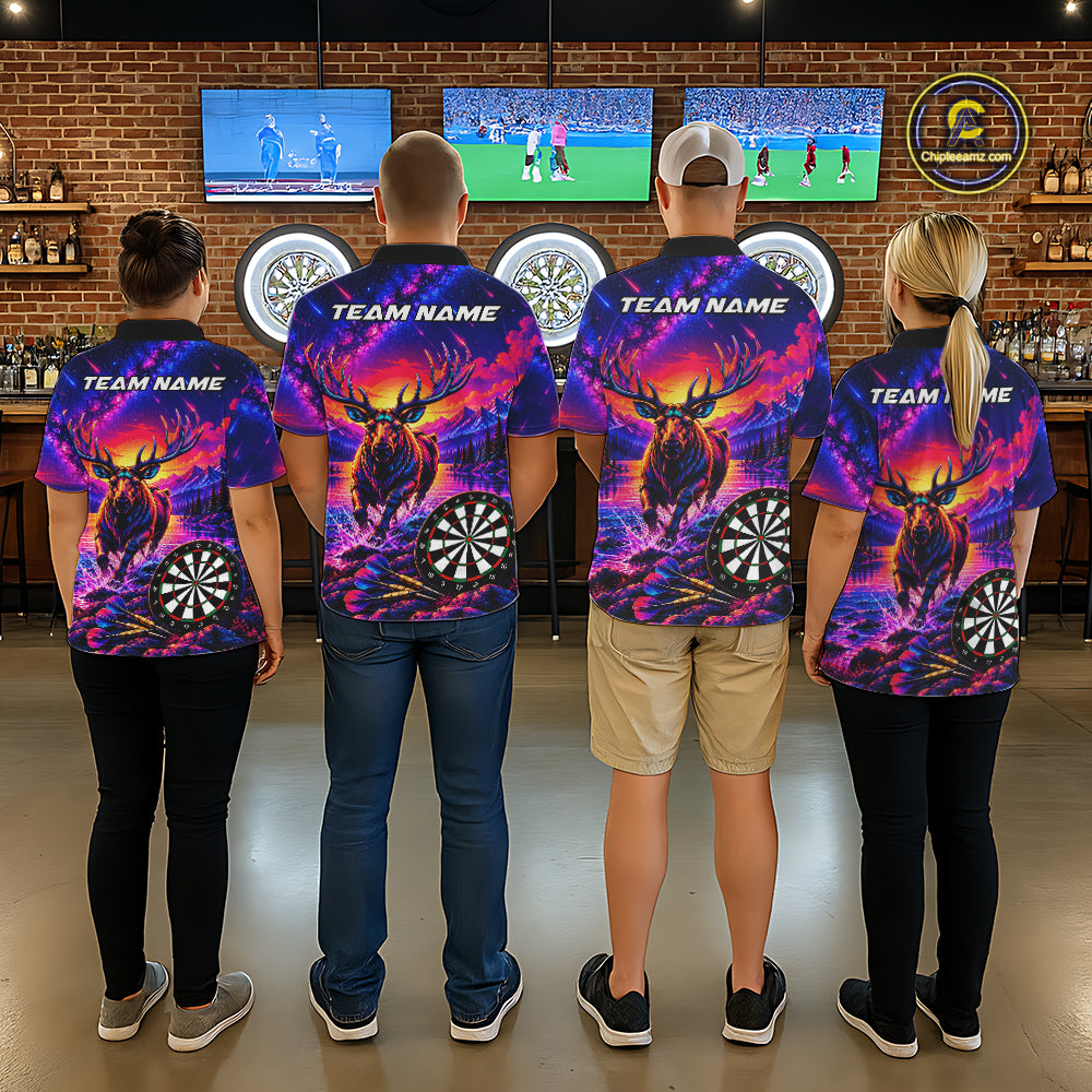 Neon Deer Dart Shirt For Women Colorful Galaxy Dartboard Deer Darts League Shirt Dart Team Jersey NYN4710