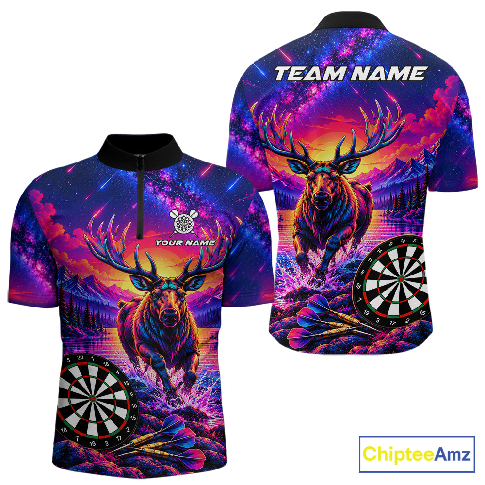 Neon Deer Dart Shirt For Men Colorful Galaxy Dartboard Deer Darts League Shirt Dart Team Jersey NYN4710