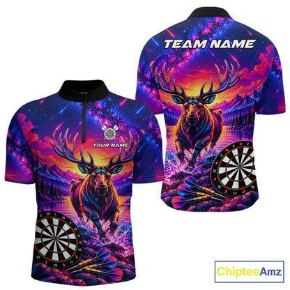 Neon Deer Dart Shirt For Men Colorful Galaxy Dartboard Deer Darts League Shirt Dart Team Jersey NYN4710