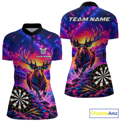 Neon Deer Dart Shirt For Women Colorful Galaxy Dartboard Deer Darts League Shirt Dart Team Jersey NYN4710