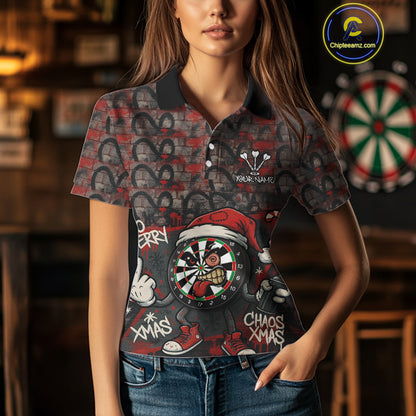 Custom Funny Dartboard Red Graffiti Christmas Darts Polo Shirt For Women, Xmas Dart Jerseys NYN1829