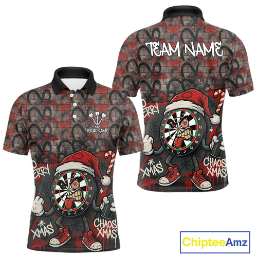 Custom Funny Dartboard Red Graffiti Christmas Darts Polo Shirt For Men, Xmas Dart Jerseys NYN1829