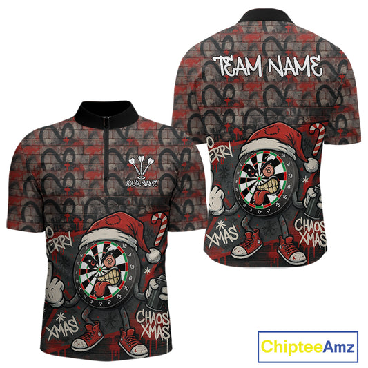 Custom Funny Dartboard Red Graffiti Christmas Darts Quarter-Zip Shirt For Men, Xmas Dart Jerseys NYN1829