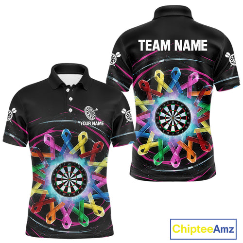 Multicolor Ribbon Circle Dartboard Custom Breast Cancer Awareness Darts Men Polo Shirt NYN1831