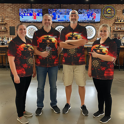 Custom Pirate Skull Darts Polo 1/4-Zip Shirt Red Moon & Ghost Ship Darts Team Apparel For Women NYN5103
