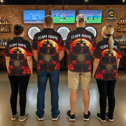 Custom Pirate Skull Darts Polo 1/4-Zip Shirt Red Moon & Ghost Ship Darts Team Apparel For Women NYN5103