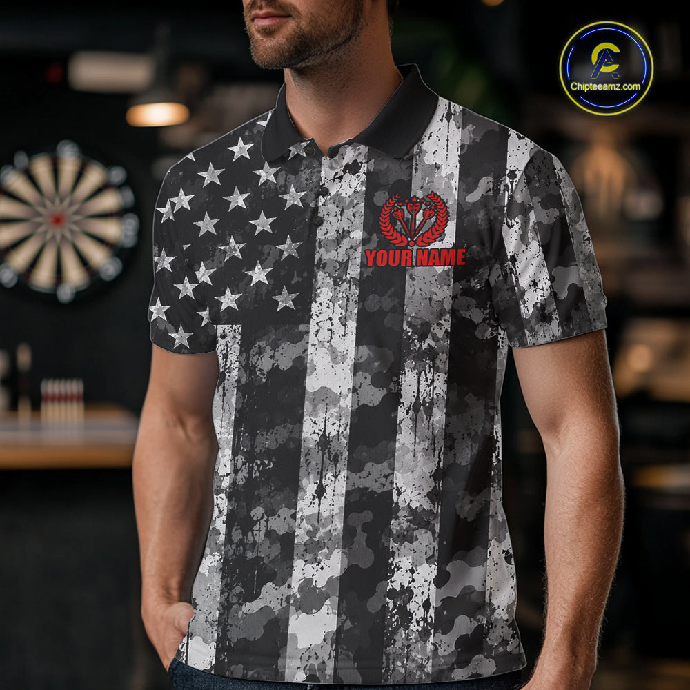 Custom Funny Men Darts Beer Camo Polo 1/4-Zip Jersey Funny Military Veteran Darts Tournament Apparel NYN5105