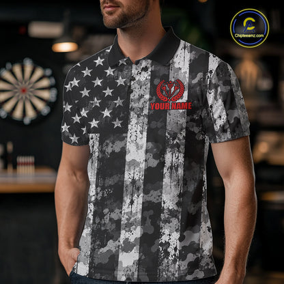 Custom Funny Men Darts Beer Camo Polo 1/4-Zip Jersey Funny Military Veteran Darts Tournament Apparel NYN5105