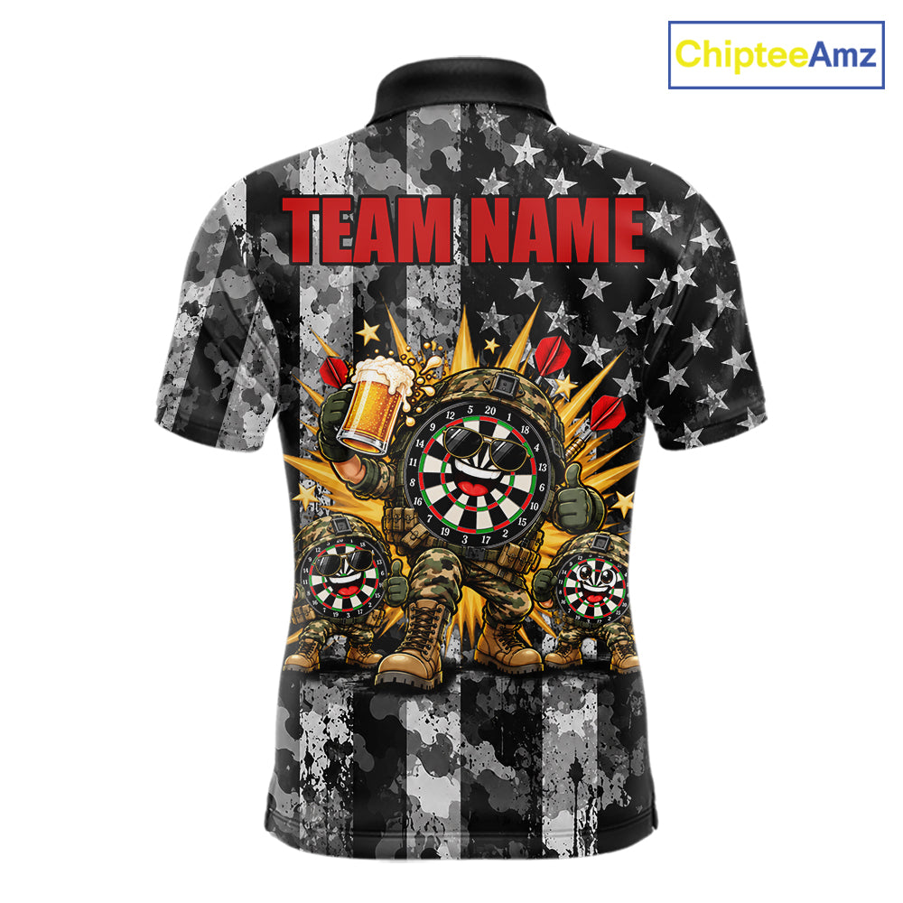 Custom Funny Men Darts Beer Camo Polo 1/4-Zip Jersey Funny Military Veteran Darts Tournament Apparel NYN5105