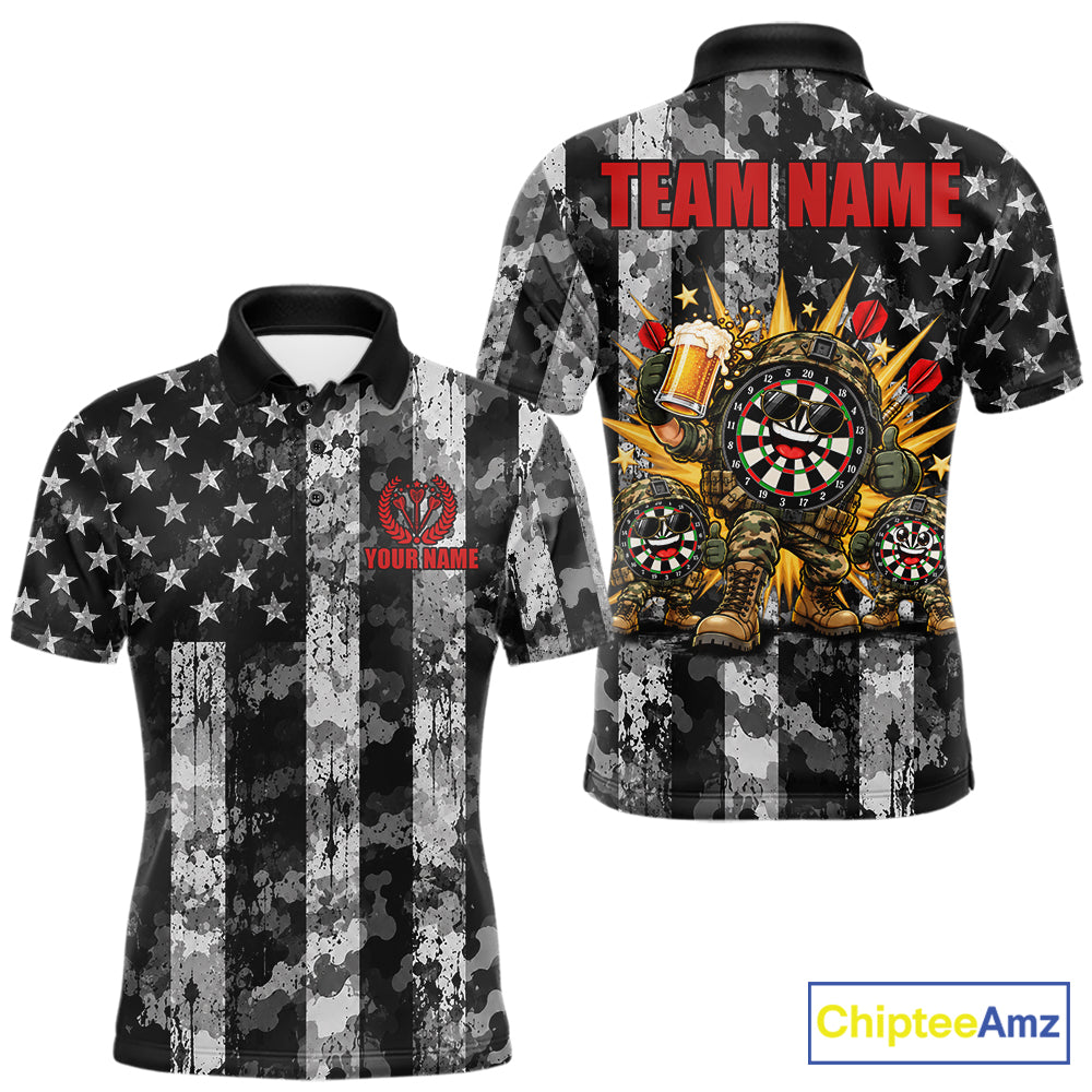 Custom Funny Men Darts Beer Camo Polo 1/4-Zip Jersey Funny Military Veteran Darts Tournament Apparel NYN5105