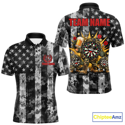 Custom Funny Men Darts Beer Camo Polo 1/4-Zip Jersey Funny Military Veteran Darts Tournament Apparel NYN5105