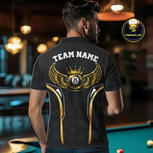 Load image into Gallery viewer, Black &amp; Gold 8 Ball Crown Men's Billiard Polo &amp; 1/4 Zip Shirt Custom Pool Billiard Jerseys NYN2346