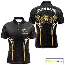 Load image into Gallery viewer, Black &amp; Gold 8 Ball Crown Men's Billiard Polo &amp; 1/4 Zip Shirt Custom Pool Billiard Jerseys NYN2346