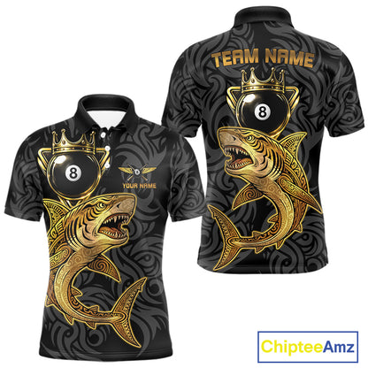 Gold 8 Ball Crown Men's Billiard Team Shirt Custom Shark Tribal Pool Billiard Jerseys NYN2347