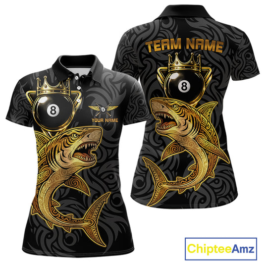 Gold 8 Ball Crown Women's Billiard Team Shirt Custom Shark Tribal Pool Billiard Jerseys NYN2347