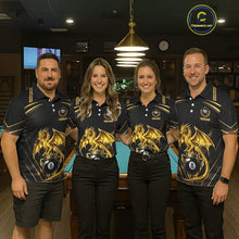 Load image into Gallery viewer, Black &amp; Gold 8 Ball Crown Men's Billiard Team Shirt Custom Dragon Pool Billiard Jerseys NYN2348