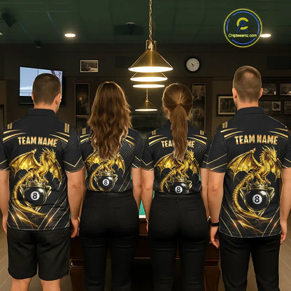 Black & Gold 8 Ball Crown Women's Billiard Team Shirt Custom Dragon Pool Billiard Jerseys NYN2348