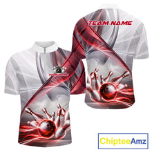 Load image into Gallery viewer, White &amp; Red Smoke Bowling Ball &amp; Pins Shirt For Men Custom Polo 1/4-Zip Team Shirt Bowling Jersey NYN3669