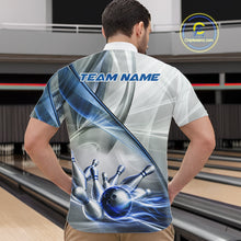 Load image into Gallery viewer, White &amp; Blue Smoke Bowling Ball &amp; Pins Shirt For Men Custom Polo 1/4-Zip Team Shirt Bowling Jersey NYN3670