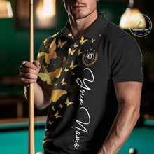 Load image into Gallery viewer, Male billiard player wearing funny butterfly yellow lightning billiard jersey during tournament play, premium sports apparel for competitive athletes, artistic sportswear fans and billiard enthusiasts, symbolizing confidence, growth and elite performance.