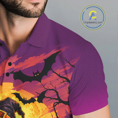 Halloween Black Cat Golf Polo Shirt For Men Custom Team Name Spooky Halloween Golf Apparel NYN4719