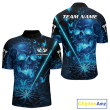 Load image into Gallery viewer, Lightning Blue Butterflies Skull Dartboard Custom Men Darts Quarter-Zip Shirt Dart Jerseys NYN1848
