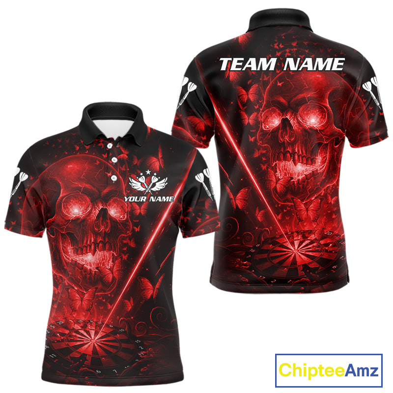 Lightning Red Butterflies Skull Dartboard Custom Men Darts Polo Shirt Dart Jerseys NYN1849