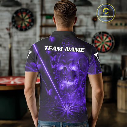 Lightning Purple Butterflies Skull Dartboard Custom Men Darts Polo Shirt Dart Jerseys NYN1850