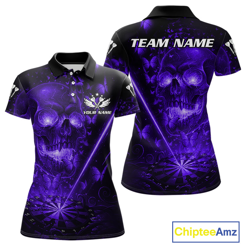 Lightning Purple Butterflies Skull Dartboard Custom Women Darts Polo Shirt Dart Jerseys NYN1850