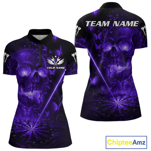 Lightning Purple Butterflies Skull Dartboard Custom Women Darts Quarter-Zip Shirt Dart Jerseys NYN1850