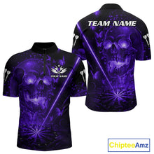 Load image into Gallery viewer, Lightning Purple Butterflies Skull Dartboard Custom Men Darts Quarter-Zip Shirt Dart Jerseys NYN1850