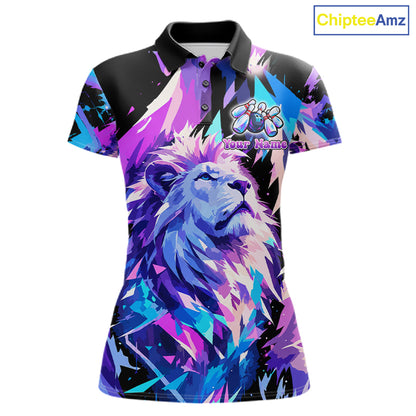 Custom Neon Blue Purple Lion Bowling Shirt For Women Lion Youth Bowler Bowling Team Jersey NYN5110