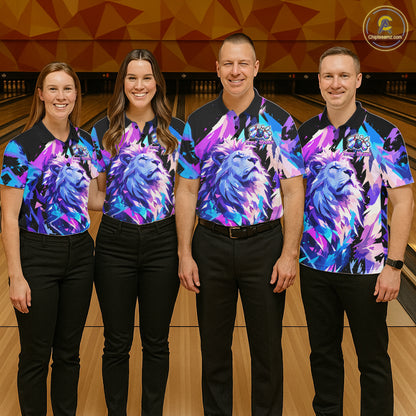 Custom Neon Blue Purple Lion Bowling Shirt For Men Lion Youth Bowler Bowling Team Jersey NYN5110
