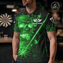 Load image into Gallery viewer, Lightning Green Butterflies Skull Dartboard Custom Men Darts Polo Shirt Dart Jerseys NYN2354