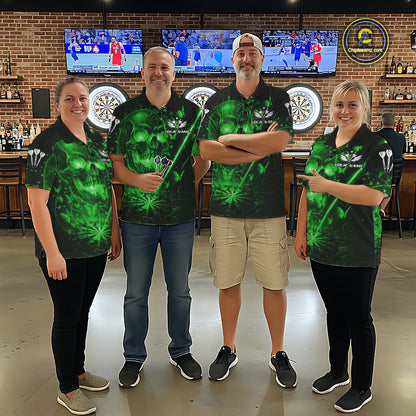 Lightning Green Butterflies Skull Dartboard Custom Men Darts Polo Shirt Dart Jerseys NYN2354