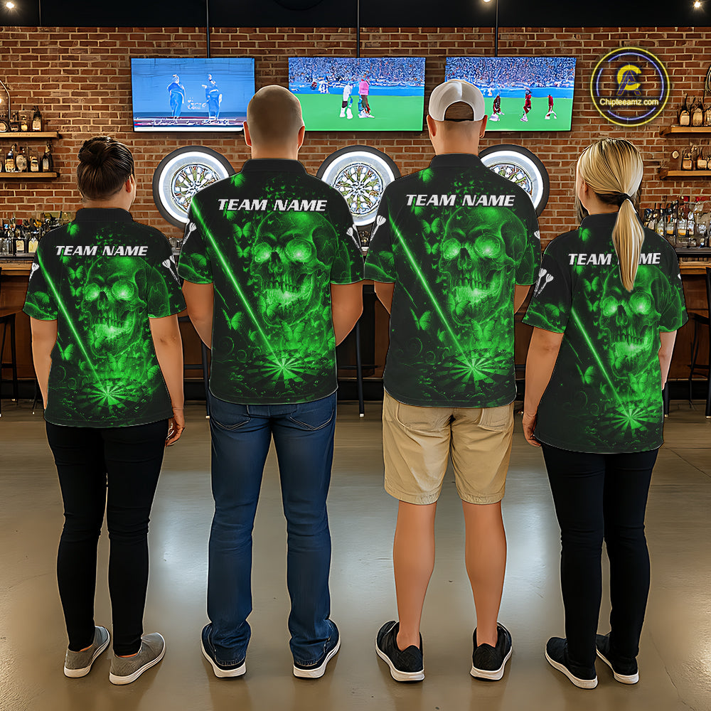 Lightning Green Butterflies Skull Dartboard Custom Men Darts Polo Shirt Dart Jerseys NYN2354