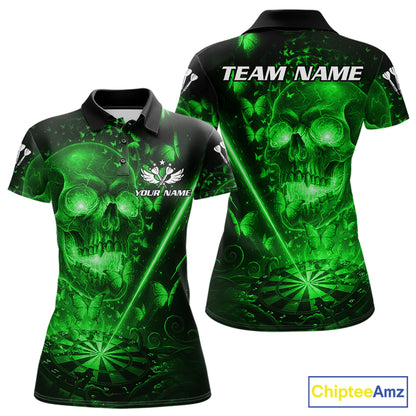 Lightning Green Butterflies Skull Dartboard Custom Women Darts Polo Shirt Dart Jerseys NYN2354