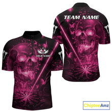 Load image into Gallery viewer, Lightning Pink Butterflies Skull Dartboard Custom Men Darts 1/4-Zip Shirt Dart Jerseys NYN2355