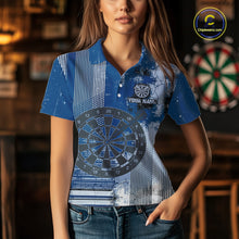 Load image into Gallery viewer, Blue Grey Grunge Dartboard Women Dart Polo &amp; 1/4-Zip Shirt Custom Team Name Dart Jersey For Darters NYN2975