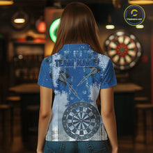Load image into Gallery viewer, Blue Grey Grunge Dartboard Women Dart Polo &amp; 1/4-Zip Shirt Custom Team Name Dart Jersey For Darters NYN2975