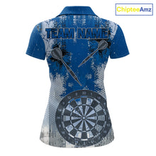 Load image into Gallery viewer, Blue Grey Grunge Dartboard Women Dart Polo &amp; 1/4-Zip Shirt Custom Team Name Dart Jersey For Darters NYN2975