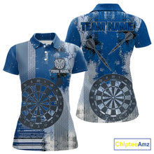 Load image into Gallery viewer, Blue Grey Grunge Dartboard Women Dart Polo &amp; 1/4-Zip Shirt Custom Team Name Dart Jersey For Darters NYN2975