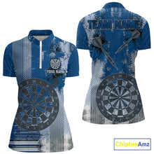 Load image into Gallery viewer, Blue Grey Grunge Dartboard Women Dart Polo &amp; 1/4-Zip Shirt Custom Team Name Dart Jersey For Darters NYN2975