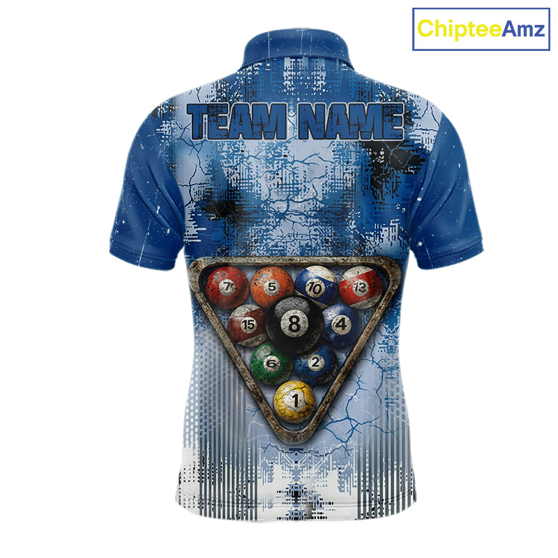 Blue Grey Grunge 8 Ball Pool Shirts Custom Men Billiard Pool Shirts Rack Billiard Team Jerseys NYN2976